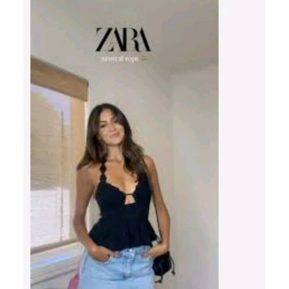 Zara Crochet Cropped Halter Top Size M 0881 038 Black
